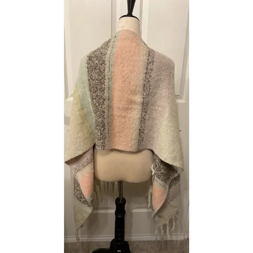 NWT True Craft Ivory Sail Combo Cozy Comfort Striped Fringe Wrap Scarf, OS - Picture 2 of 5